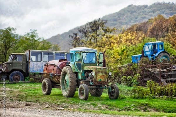 Fototapeta tractor whith .the cesspool barrel