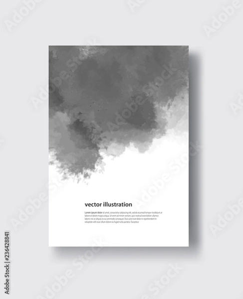 Fototapeta Vector gray color brush strokes. Watercolor monochrome Grunge isolated elements.