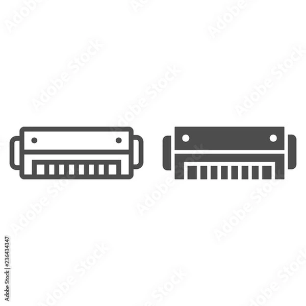 Fototapeta Harmonica line and glyph icon, music and blues, instrument sign, vector graphics, a linear pattern on a white background.