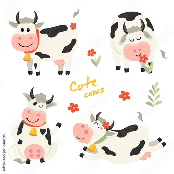 Fototapeta Set of cute Cows character in various positions