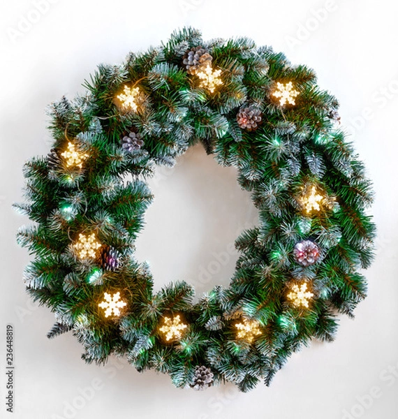 Fototapeta christmas wreath with lights