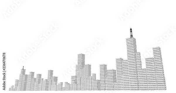 Fototapeta Silhouette of skyscrapers on a white background. Sketch line drawing