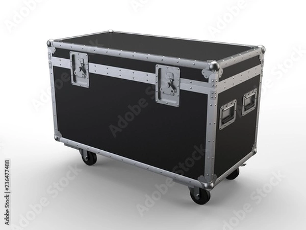 Fototapeta Black closed simple flight case on white background. 3D render