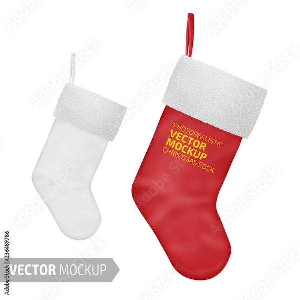 Obraz White christmas sock with hang. Realistic vector