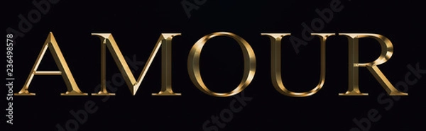 Fototapeta Amor text made from in gold on black background. Shiny festive party Gold font.