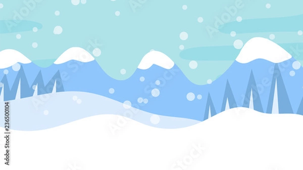Fototapeta Winter landscape with falling snow. Vector illustration.