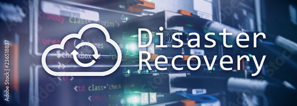 Fototapeta DIsaster recovery. Data loss prevention. Server room on background.