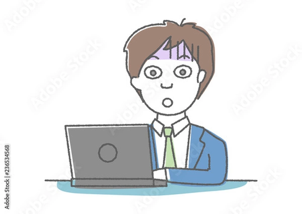 Fototapeta パソコンを見て驚き青ざめる男性