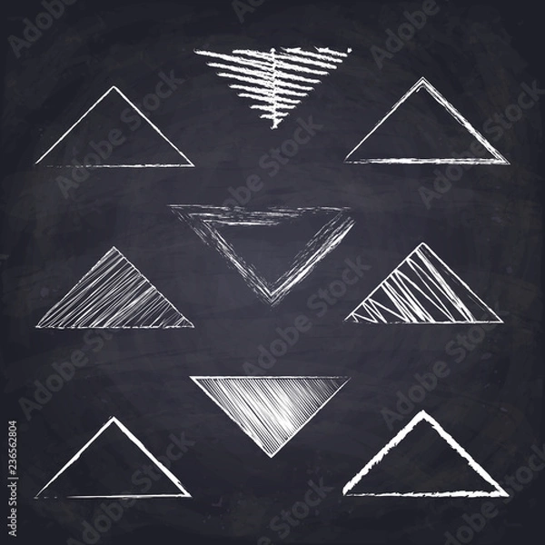 Obraz Chalk drawn isosceles obtuse triangle. Geometric figures on chalkboard background.