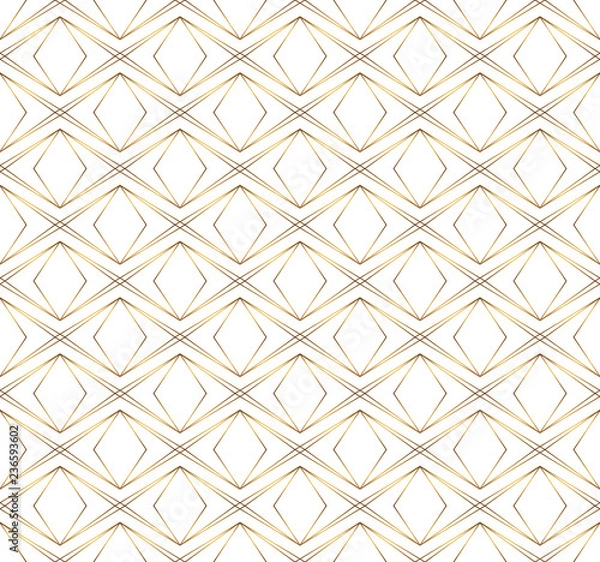 Fototapeta Seamless geometric golden lines pattern. Modern design background with rhombus. Golden texture.
