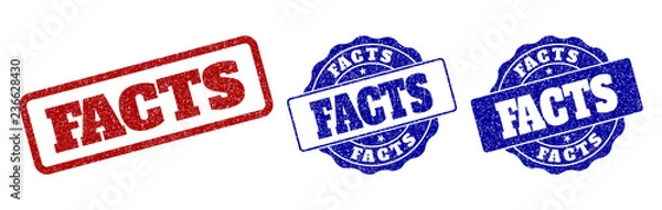 Fototapeta FACTS grunge stamp seals in red and blue colors. Vector FACTS labels with grunge style. Graphic elements are rounded rectangles, rosettes, circles and text titles.
