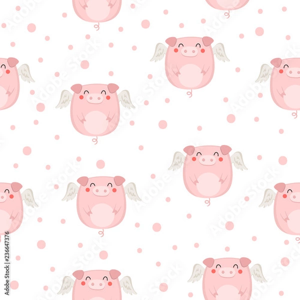 Fototapeta Seamless pattern for New 2019 Year with cute pigs