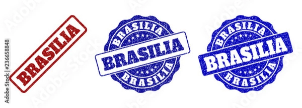 Fototapeta BRASILIA grunge stamp seals in red and blue colors. Vector BRASILIA watermarks with grunge effect. Graphic elements are rounded rectangles, rosettes, circles and text labels.