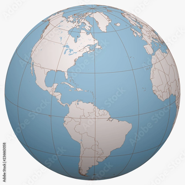 Fototapeta Antigua and Barbuda on the globe. Earth hemisphere centered at the location of Antigua and Barbuda. Antigua and Barbuda map.