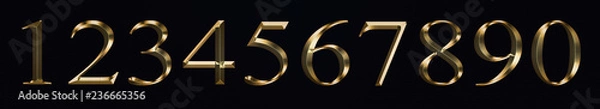 Fototapeta et numbers 0, 1, 2, 3, 4, 5, 6, 7, 8, 9 for anniversary new year celebration signs Bronze style Gold sparkling texture Numbers with golden glitter effect on black background  illustration