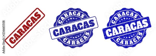 Fototapeta CARACAS grunge stamp seals in red and blue colors. Vector CARACAS signs with grunge effect. Graphic elements are rounded rectangles, rosettes, circles and text titles.