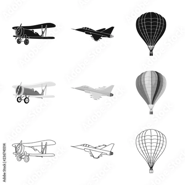 Fototapeta Isolated object of plane and transport logo. Set of plane and sky stock symbol for web.