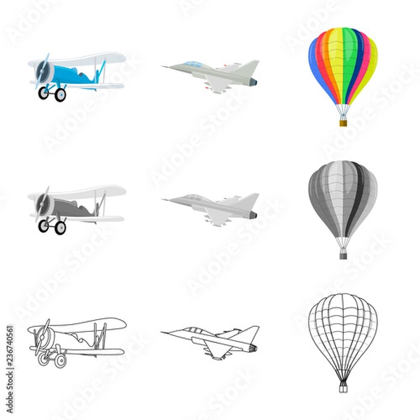 Fototapeta Vector design of plane and transport symbol. Collection of plane and sky stock symbol for web.