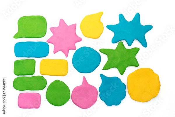 Fototapeta Plasticine clouds of thoughts. Set handmade form and templates icons from clay. Shape for text or any design. 