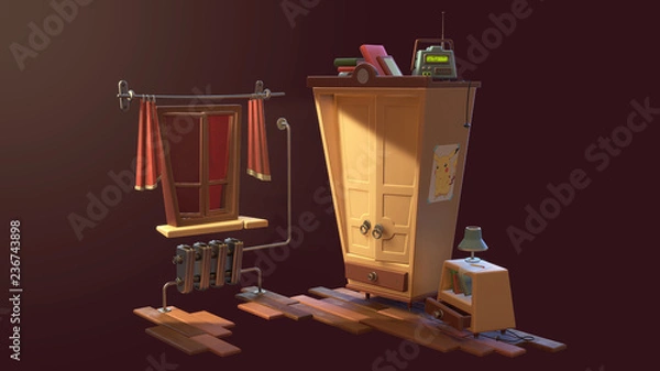 Fototapeta cartoon illustration of living room (day)