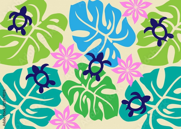 Fototapeta モンステラと亀