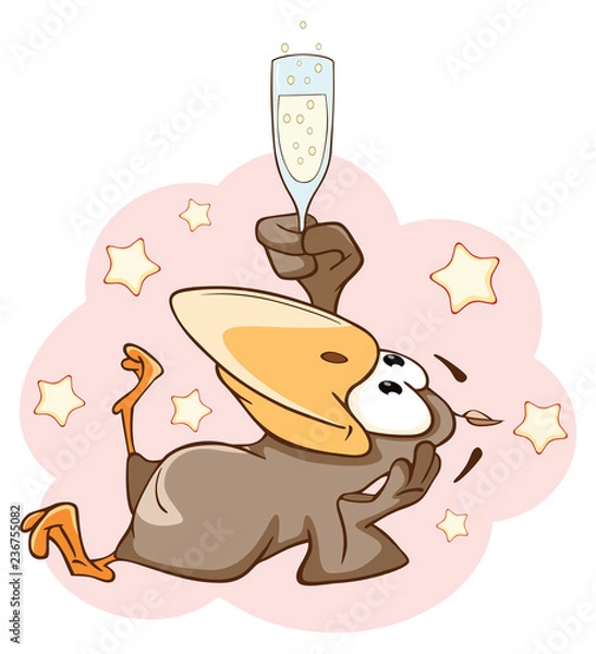 Obraz Vector Illustration of a Raven.Happy Raven Toasting with Champagne. Cartoon Character