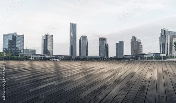 Obraz Panoramic skyline and buildings with empty road 