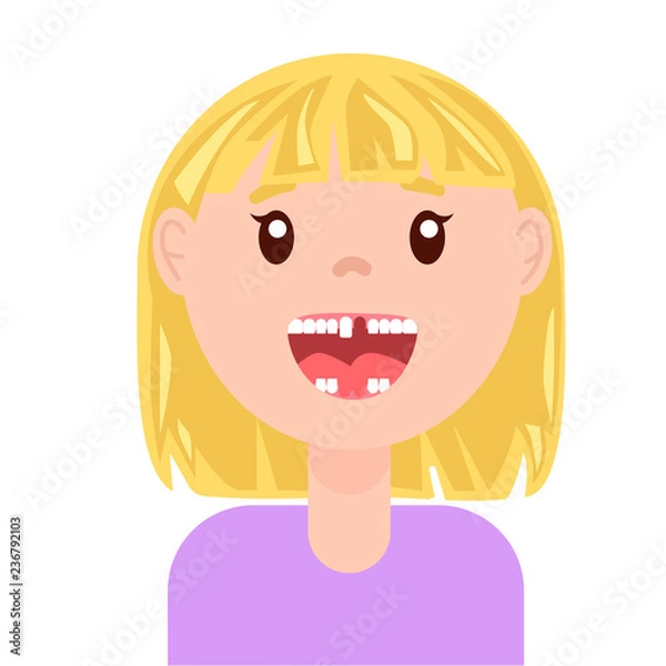 Fototapeta Vector flat cute toothless girl. Isolated illustration on a white background.