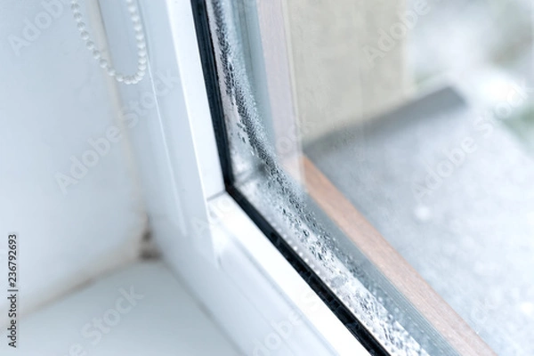 Fototapeta Double glazed PVC window Condensation on the glass