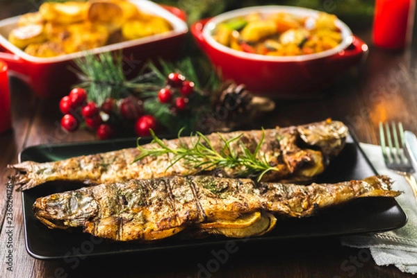 Obraz Grilled trout stuffed with vegetables