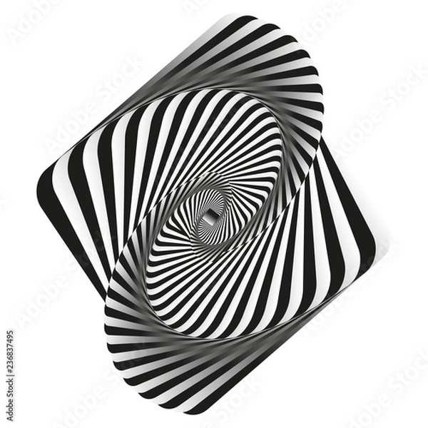 Fototapeta  Abstract twisting and bending, black and white waves. Surrealism. Dynamic illusion in the style of Escher. 3D object. Psychology and philosophy, a sample for printing. 