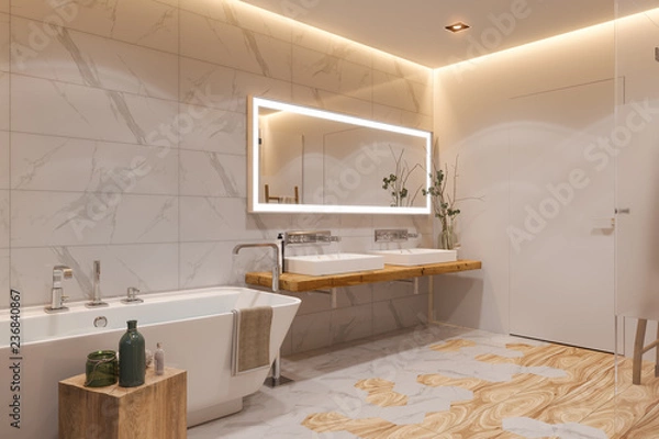 Obraz Interior design of a bathroom, 3d illustration in a Scandinavian style