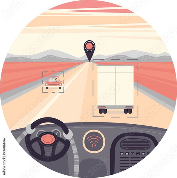 Obraz Self-driving truck in a circle