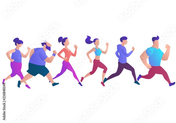 Fototapeta people of different ages running train preparing for a marathon.