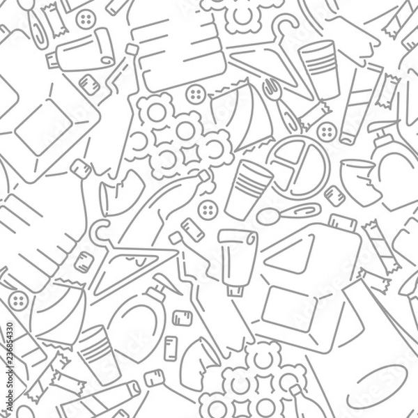 Obraz Seamless pattern with plastic waste. Line style vector illustration