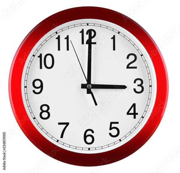 Obraz Wall clock isolated on white background. Three oclock