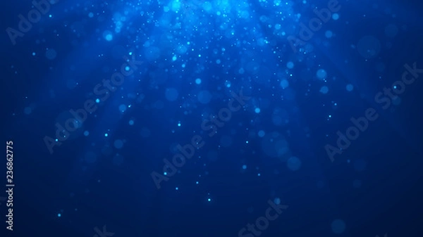 Obraz Christmas blue background. Abstract magic light background. Bokeh background. 3d rendering.