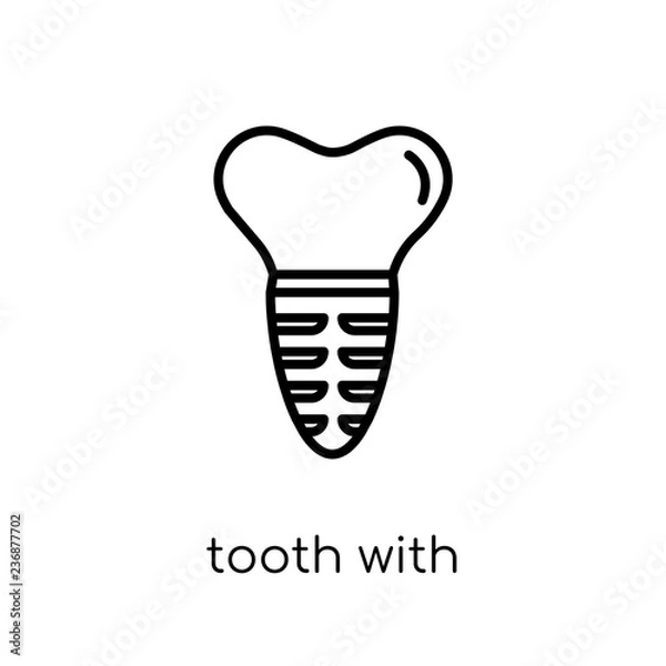Fototapeta tooth with metallic root icon. Trendy modern flat linear vector tooth with metallic root icon on white background from thin line Dentist collection