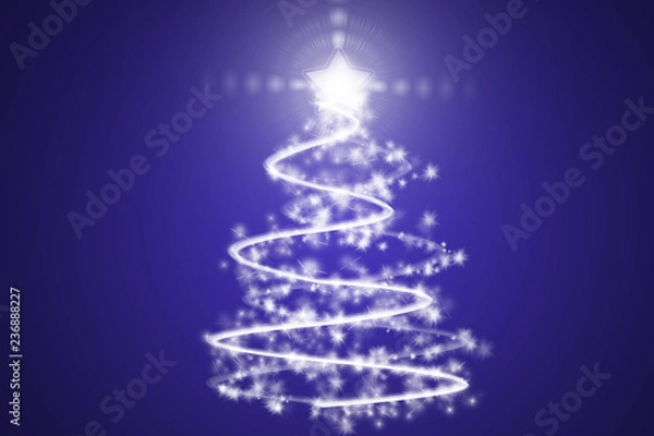 Fototapeta Pino de navidad hecho de luces sobre fondo azul.