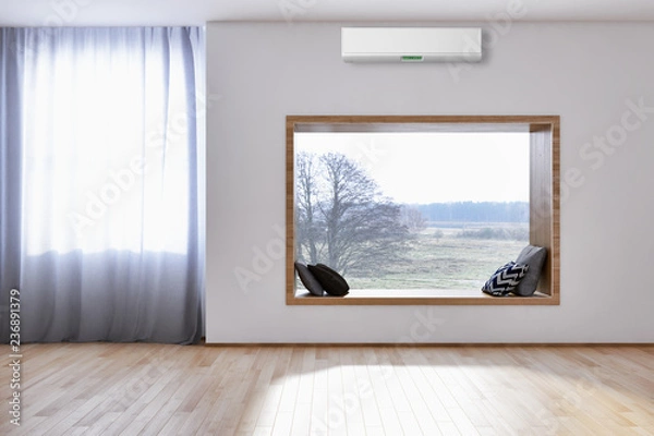 Fototapeta modern bright interiors Living room with air conditioning illustration 3D rendering computer generated image