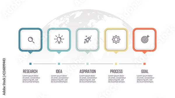 Fototapeta Business infographics. Timeline with 5 steps, options, squares. Vector template.