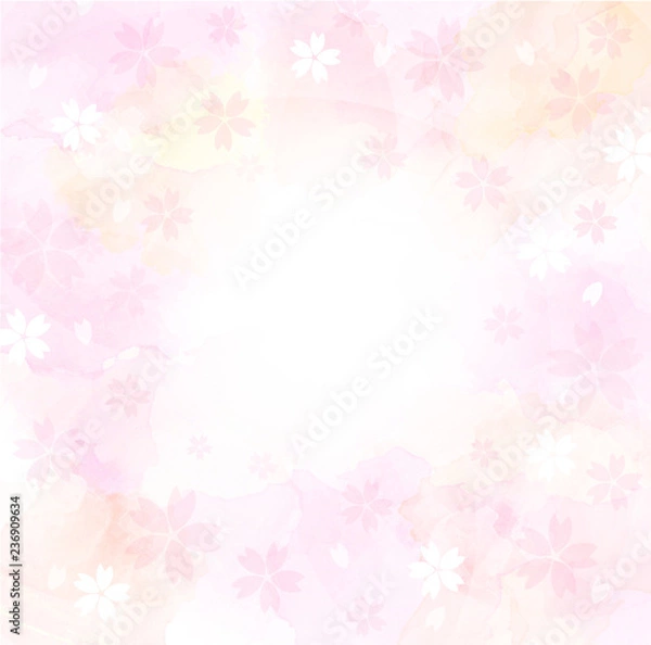 Fototapeta 桜のイラストと水彩タッチの背景
