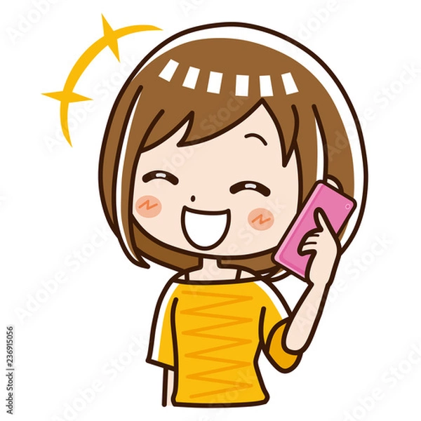 Fototapeta 電話　女性　喜ぶ