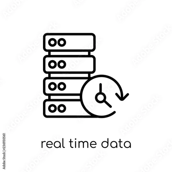 Fototapeta real time data icon. Trendy modern flat linear vector real time data icon on white background from thin line General collection