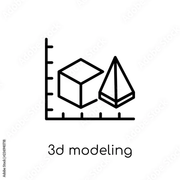 Fototapeta 3d modeling icon. Trendy modern flat linear vector 3d modeling icon on white background from thin line general collection