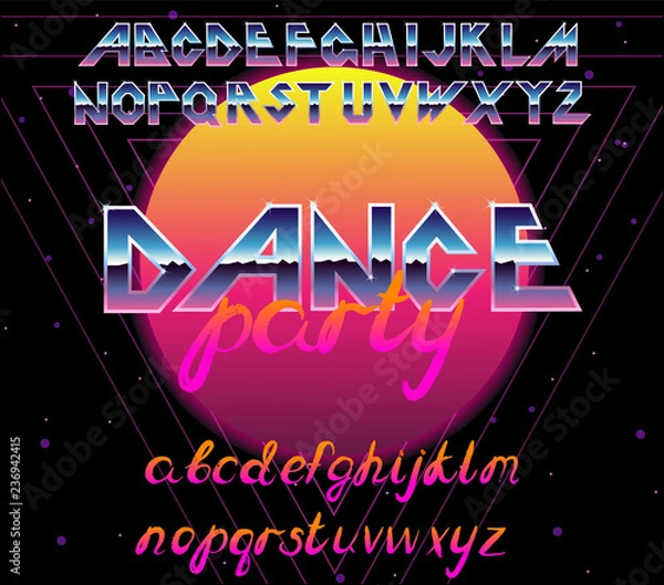 Obraz 80 s retro alphabet font. Vector typography elements design