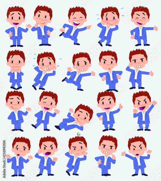 Fototapeta Cartoon character businessman in casual style. Set with different postures, attitudes and poses, doing different activities in isolated vector illustrations.
