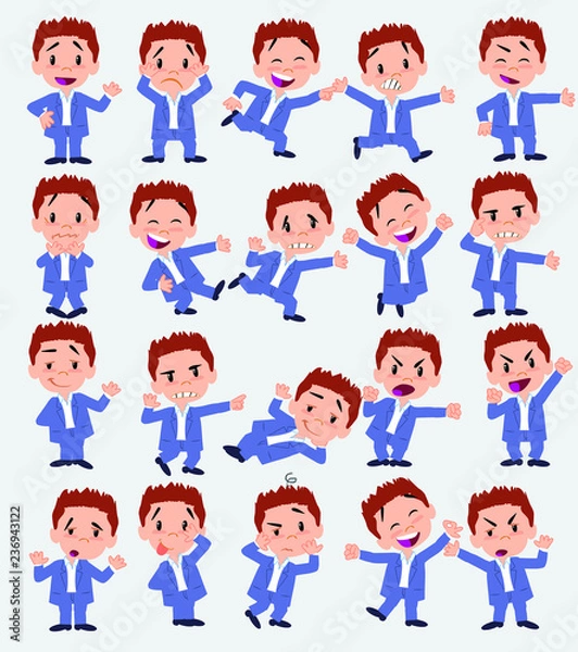 Fototapeta Cartoon character businessman in casual style. Set with different postures, attitudes and poses, doing different activities in isolated vector illustrations.
