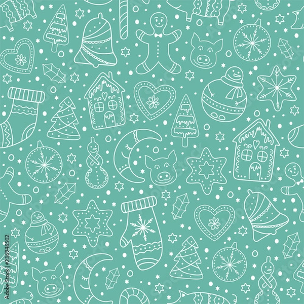 Fototapeta Christmas hand drawn seamless pattern