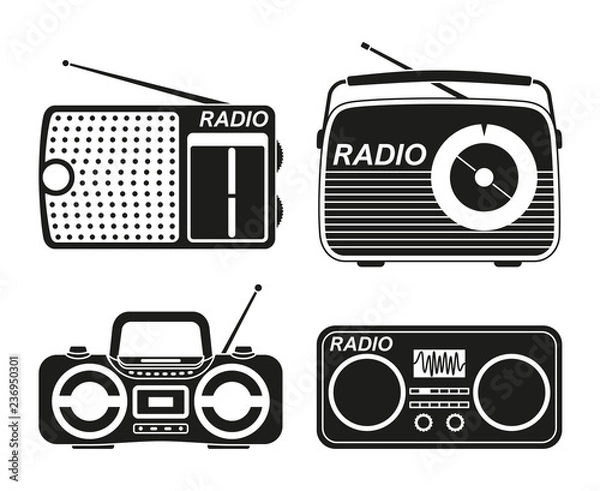 Obraz Black and white radio element silhouette set